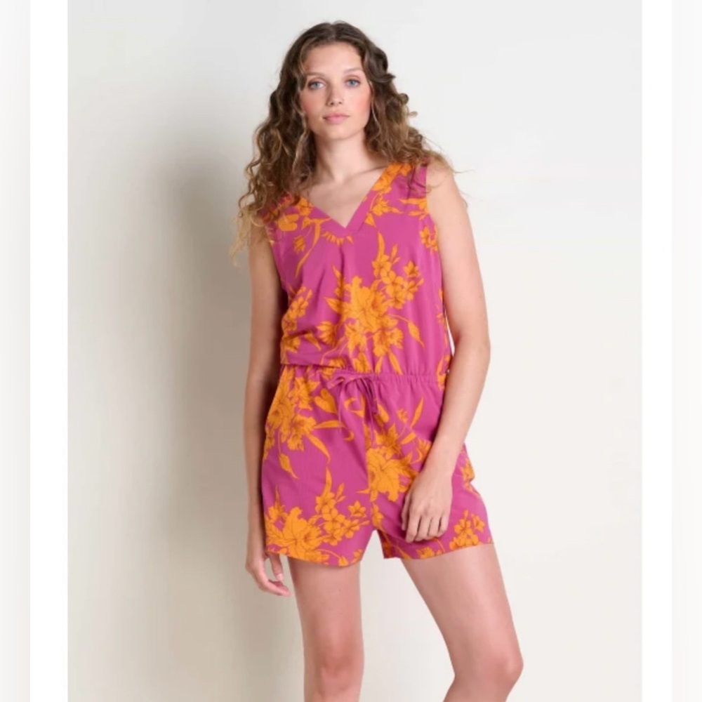 Toad&Co Sunkissed Liv Romper Sleeveless Flame Leaf Texture Print XL Granola Girl